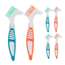 IWOWHERO 6pcs Denture Cleaning Brushes with Slip Handle Double Sided Toothbrushes for Retainer Care and Aligner Cleaning Unique Brush Head Travel Friendly Portable