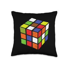 Vintage 80s Speed Cubing Puzzle Cube Master Colorful Throw Pillow