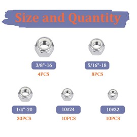 Dianrui 62Pcs 304 Stainless Steel SAE Lock Nuts Assortment Kit, Nylon Insert Hex Locknut 1/4-20 5/16-18 3/8-16#10-32#10-24 for Lock Washers