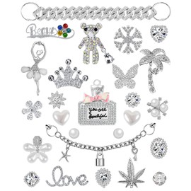 30Pcs Bling Designer Croc Charms for Women Girls Shoe Charms for Croc Crystal Jewelry Diamond Shoe Decoration Charms Pearl Gems Rhinestone Luxury Clog Accessories Croc Charms