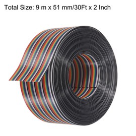 MECCANIXITY 1 Pcs 40 Pin Flat Rainbow Ribbon Cable 30 Ft 1.27mm Pitch Breadboard Jumper Wires for Electronic Projects