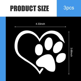 Car Decal, 4.33In x 3.66In Dog Paw Love Heart Stickers, Vehicle Decoration Stickers, Universal for Most Cars, Trucks and Vans (White #3 PCS)