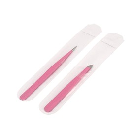 AAProTools Slant & Pointed Tweezers Set with Pouch, 2-Pack, Stainless Steel, Best for High Precision Daily Beauty Routines, Eyebrows, Ingrown Facial & Nose Hair, Splinters & Ticks (Pink) A+ Quality