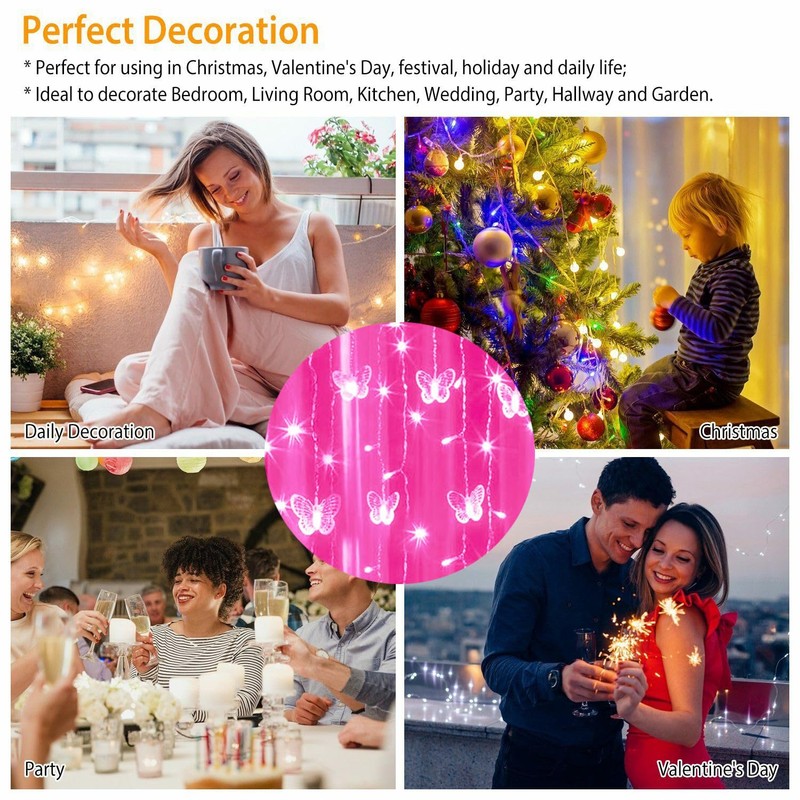 Lainin 12ft/3.5M USB Powered 8 Modes Butterfly Curtain Night Light
