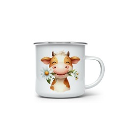 MAXIKIWI Langlebige Emaille-Kaffee- oder Tee-Camping-Tasse für drinnen und draußen, Motiv Tiere und Gänseblümchen, 2–350 ml