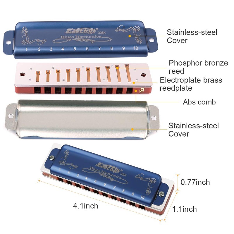 Professional Harmonica Blues Key of Bb 10 Hole 20 Tone