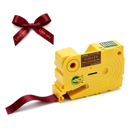SUPVAN G-Series Fabric Ribbon Label, 0.47" W x 13.1' L, Gold on Red