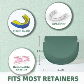 Silicone Retainer Case Soft Upgraded Cute Aligner Slim Partial Denture Container Holder Night Guard Braces with Lanyard for Girl Women Men Travel (Military Green)