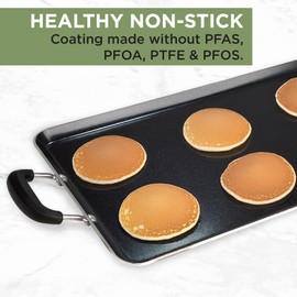 Ecolution Artistry Nonstick Double Burner Griddle, Easy To Clean, Cool Touch Silicone Handle, Dishwasher Safe Pots and Pans, 12-Inch x 18-Inch, Black