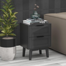 TaoHFE Modern Black Night Stand with Drawer - Mid Century Wooden Nightstand Bedside Table with Storage for Bedroom - 22 Inch End Table with Drawers (1, Black)