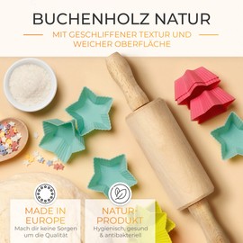 TIMELEOS Small Rolling Pin - Small Rolling Pin - Children's Rolling Pin - Rolling Pin as Baking Accessories - Children's Dough Roller for Modelling Made of Beech Wood for Rolling Rolling Stable (1 x