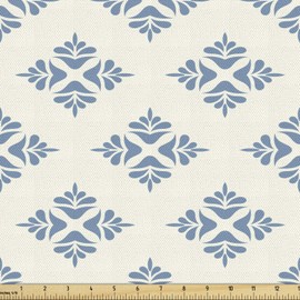 Ambesonne Geometric Fabric by The Yard, Abstract Leaves Design Symmetrical Foliage Scene Nature Vintage Inspiration, Decorative Fabric for Upholstery and Home Accents, 1 Yard, Blue Cream