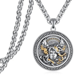 qielizhu Medusa Necklace 925 Sterling Silver Medusa Pendant Medusa Jewelry Gift for Men