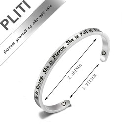 PLITI Girl Power Jewelry Gift Feminist Gift Empowered women Gifts Girl Gang Gifts Daily Reminder Gift Warrior Recovery Gifts She is Strong She is Fierce She is Full of Fire Bracelet (She is Strong CBCA)