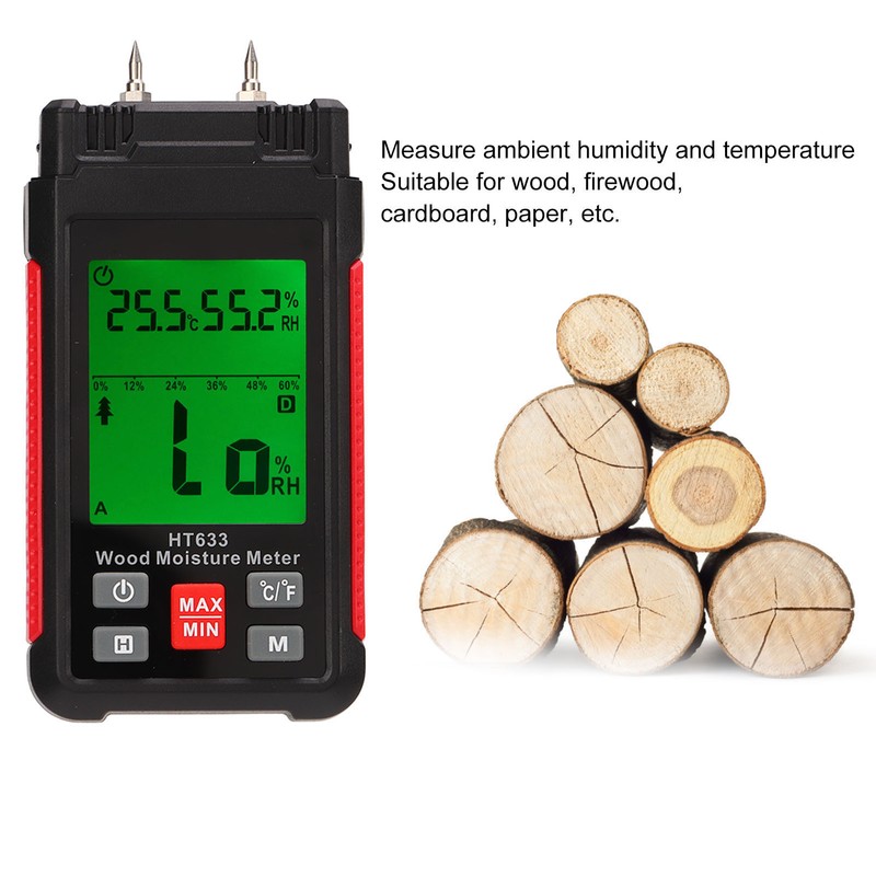 Wood Moisture Meter Multifunctional Digital Moisture Detection Tester for Firewood