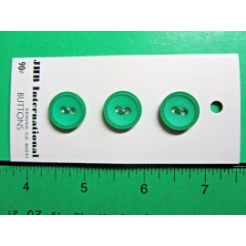 (3) VINTAGE JHB 5/8" GREEN PLASTIC 2-HOLE BUTTONS NOS CARD (J79)