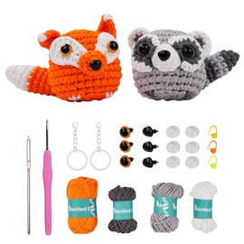 Crochet Kit for Beginners, Crochet Animal Kit for Adults, Complete Crochet Starter Kit with Crochet Yarns, Hook, DIY Easy Knitting Set Birthday Gift (Fox)