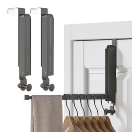 Over The Door Drying Rack, Foldable Portable Over The Door Hooks Hanger with Retractable Hanging Rod, Over The Door Clothes Drying Rack Equipped with Non-Slip Pads for Door Protecter (2, Space Grey)