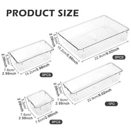 Makeup Drawer Organiser, 10 Pcs Kitchen Drawers Organisers, 4-Size Versatile Bathroom and Vanity Drawer Organizer, Clear Plastic Storage Bins for Makeup, Bedroom, Kitchen Gadgets Utensils and Office