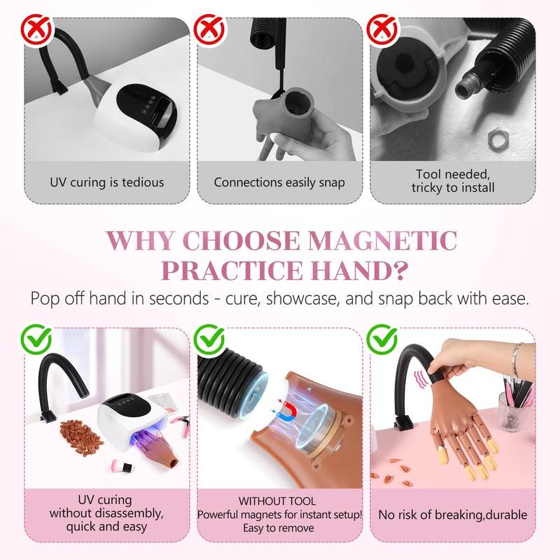 Magnetic Practice Hand For Nails: Flexible Manicure With Strengthen Tips