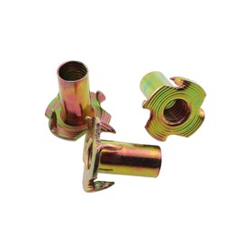 ZQIY 15PCS T Nut 4 Jaw Nut M8x20mm Threaded Insert Tee Nut Fixed Table Chair Legs Quad Spike Furniture Backboard Connection Rivet Nut for Wood Climbing Fixture Cabinetry Furniture