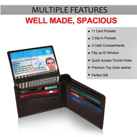 Leather Wallet for Men - RFID Blocking, Slim & Stylish Wallet with 11 Card Slots, 2 Hidden Compartments, 2 Bill Compartments & 1 ID Window, Durable Stitching (Classic 4)