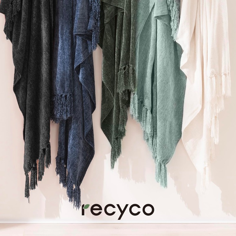RECYCO Throw Blanket Soft Cozy Chenille Throw Blanket with Fringe