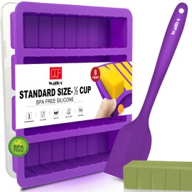 Walfos Silicone Butter Mold with Lid and Spatula, Non-Stick Tray Fits Standard Butter Stick Size, Large Cavity, Holds 8 TBSP, Ideal For Soap Bar, Energy Bar, Brownie, Cake, Purple