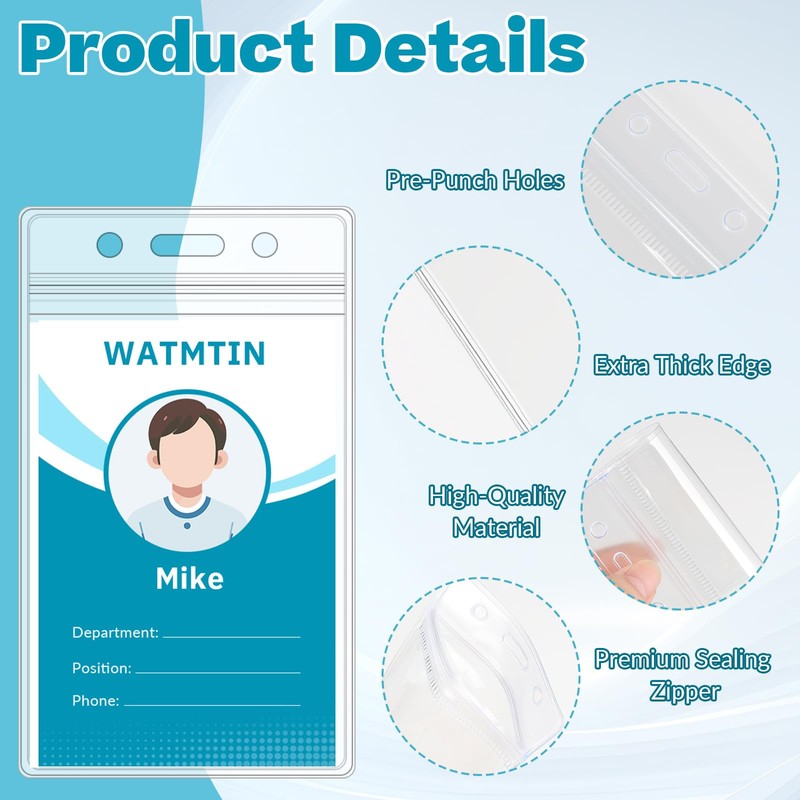 50 PCS Plastic Badge Holder, Vertical Name ID Card Badge
