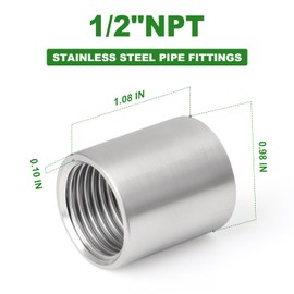 TAISHER 2PCS 304 Stainless Steel Cast Pipe Fitting, Thickened Coupling, 1/2" x 1/2" NPT Female Threaded