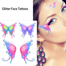 10 Sheets Glizer Tattoos, Glitter Butterfly Temporary Tattoos for Eyes and Face, Glitter Tattoos for Girls Fairy Princess Party Birthday Party Festival Party Eye Decor Favor Gifts