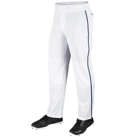 League Outfitters MVP Open Bottom Baseball Pants with Piping - White, Navy - M