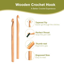 YOJOB Crochet Hooks Set of 4 Sizes in 6mm, 8mm, 10mm, 15mm, Large Crochet Hook, Wooden Jumbo Crochet Hook for Chunky Yarn