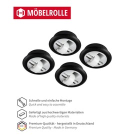 GedoTec® Furniture Roller for Drilling Transport Castors without Brake, Made of Plastic, Total Diameter: 54 mm, Load Capacity: 50 kg, Brand Quality for Your Living Area