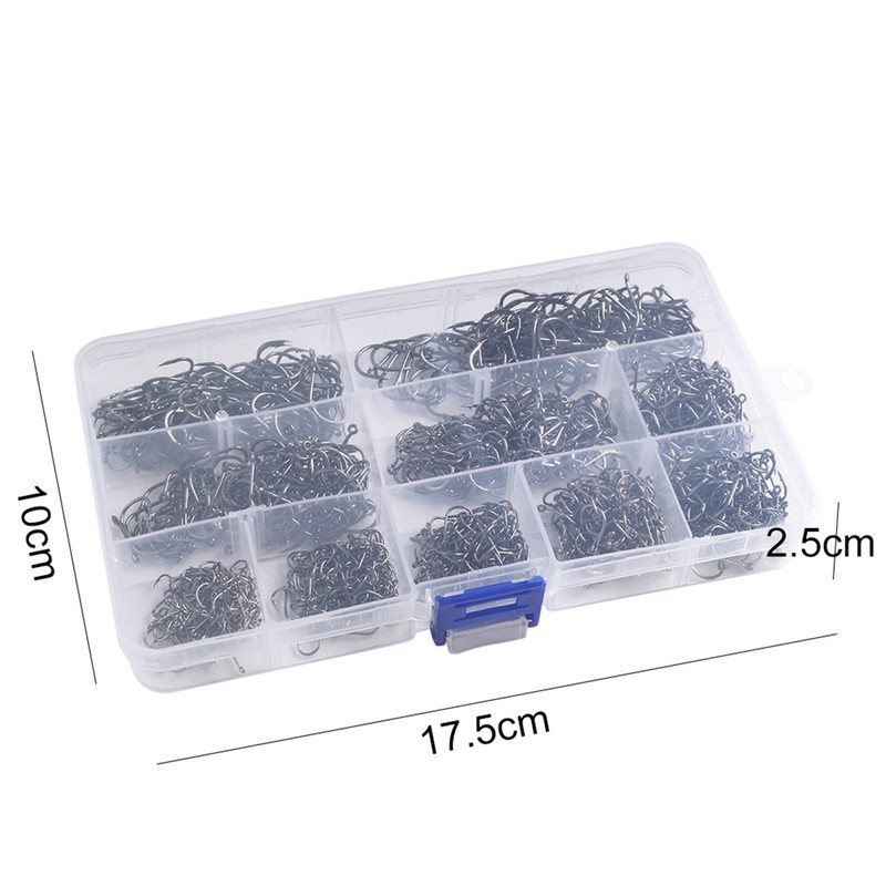 1000PCS Fishhooks Fish Hooks with Barbs 10 Sizes Carbon Steel