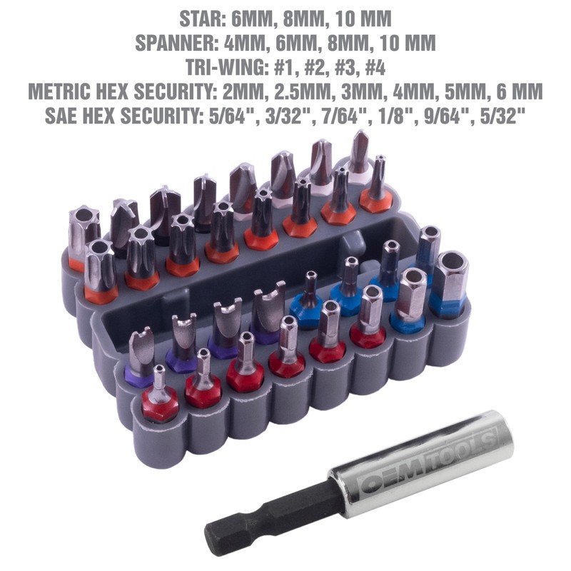 OEMTOOLS 25959 33 Piece Security Bit Set, Includes Spanner, Tri-Wing,