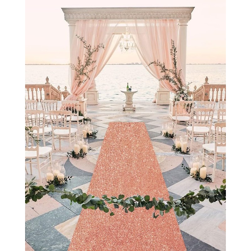 Aisle Runners for Wedding 2FT×15FT Rose Gold Sequin Aisle Runner