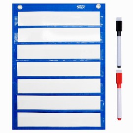 Magnetic Organizer Pockets with 10 Dry Erase Cards for General Daily Plan, Activities, Class Presentations (Blue)