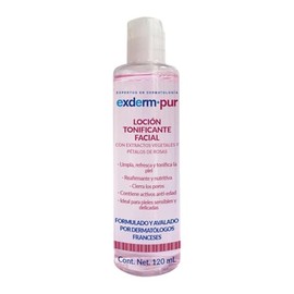 Exderm Pur Loción Tonificante Facial Antimanchas FPS 50 con Ácido Hialurónico y Extracto de Rosas Tratamiento para Poros Abiertos Melasma Paño 120 ml 