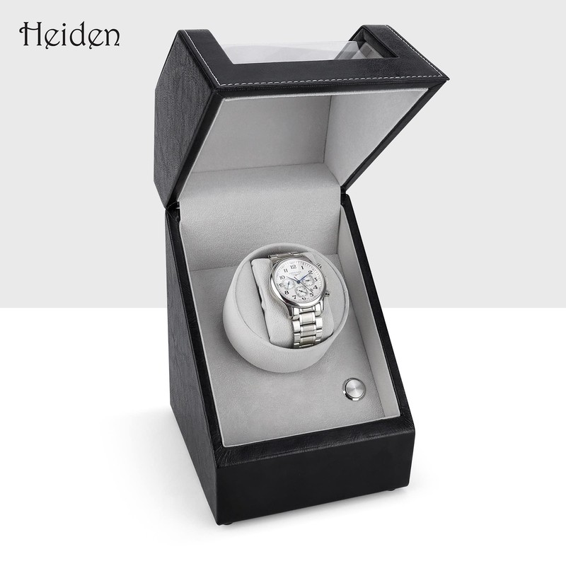 Heiden Battery Powered Single Watch Winder in Black Leather