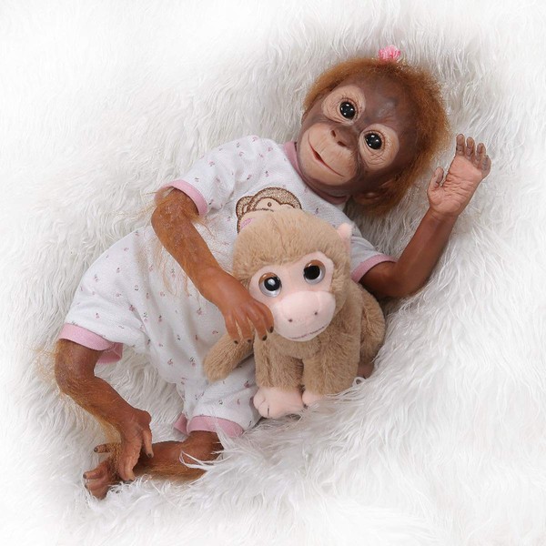 TERABITHIA 21inch 52CM So Truly Hand Detailed Painting Reborn Monkey Baby Dolls Real Very Soft Silicone Vinyl Flexible Collectible Art Newborn Doll Look Realistic