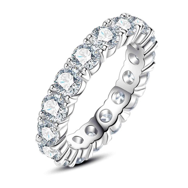 Gobaalele Cubic Zirconia Eternity Band Ring, 5A Grade Round Cut