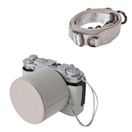 VOVMOEYA Fuji XM5 Mirrorless Camera Case Cover Set for Fuji XM5 Half Case Fuji X-M5 Camera Cover with Front Lens Cap and Shoulder Strap, gray, Camera case set