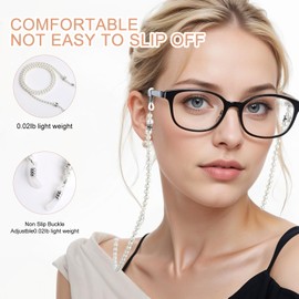 CIATBYYJ Glasses Chain Pearl White Eyeglass Chain for Women, Elegant Glasses Strap Stylish Beaded Sunglass Chains String Bead Holders Around Neck for Ladies Girls