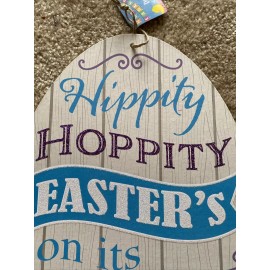 Greenbrier Egg Shaped Easter Themed Sign Holiday Wreath Decor Wooden Plaque Door Hanger 13"