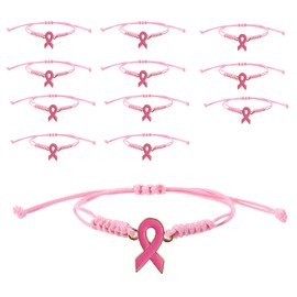 Mikovivi 12pcs Breast Awareness Bracelets, Adjustable Pink Ribbon Braided Bracelet Inspirational Jewelry Gift for Support Survivors Fighters Charity Events