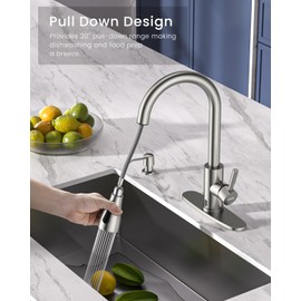 DAYONE Touchless Kitchen Sink Faucet with Soap Dispenser and Pull Down Sprayer, Stainless Steel High Arc Motion Sensor Touch Faucet for Kitchen Sink Smart Hands-Free Single Handle, Brushed Nickel
