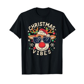 Holiday Cheer Xmas Lights Reindeer Christmas Vibes T-Shirt, black