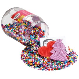 Hama Perlen 2020 Bügelperlen Dose mit ca. 7.000 bunten Midi Bastelperlen mit Durchmesser 5 mm im Farben Mix, 2 Stiftplatten, kreativer Bastelspaß für Groß und Klein