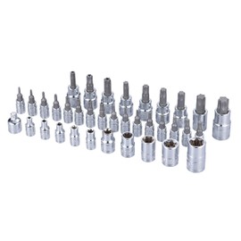 Kauplus 37PCS S2 Star Bit Socket And External -Socket Set, 1/4-inch, 3/8-inch & 1/2-inch Drive - (T8- T55 /TT8 - TT55, E4- E18)
